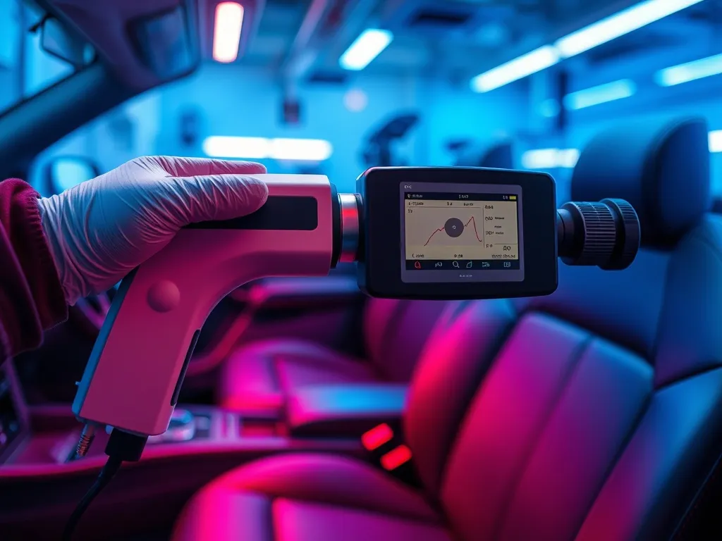 Professional spectrophotometer device measuring car leather