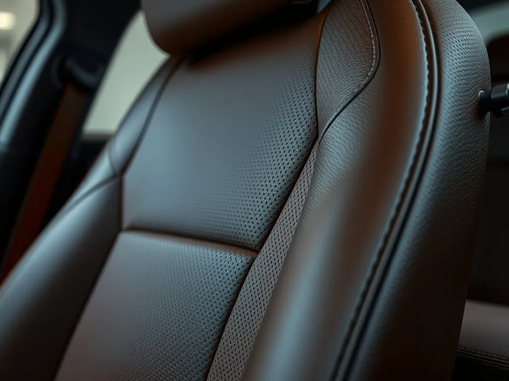 Close-up of high-quality automotive leather interior with de